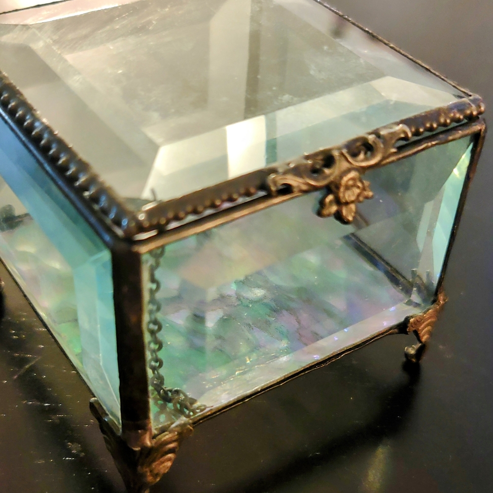 Glass Jewelry Box with Bronze Accents
